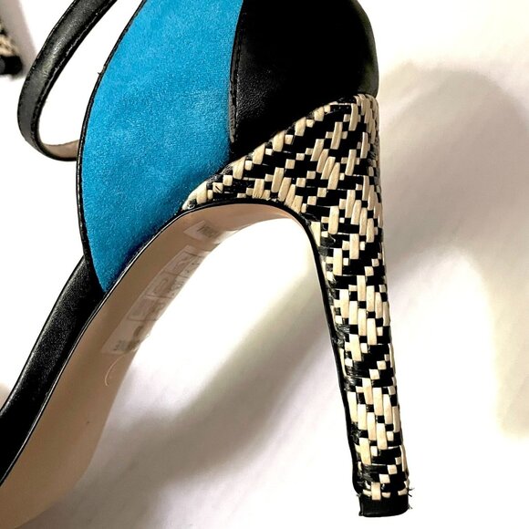 Chelsea Crew ModCloth Colorblock Open Toe Heels With Woven Heel - Picture 2 of 8